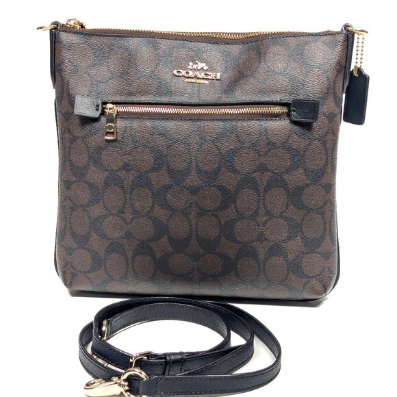 COACH Signature Coated Canvas and Leather brown black Messenger Bag - Picture 1 of 14
